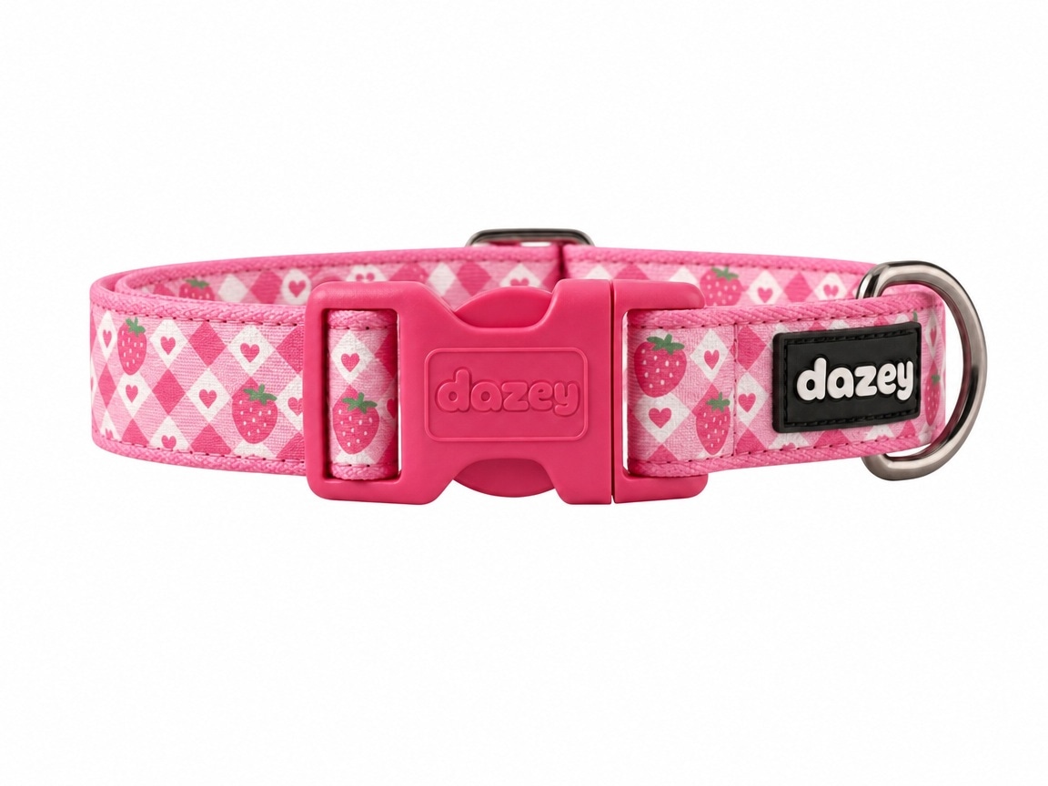 Strawberry Hearts collar, laid flat