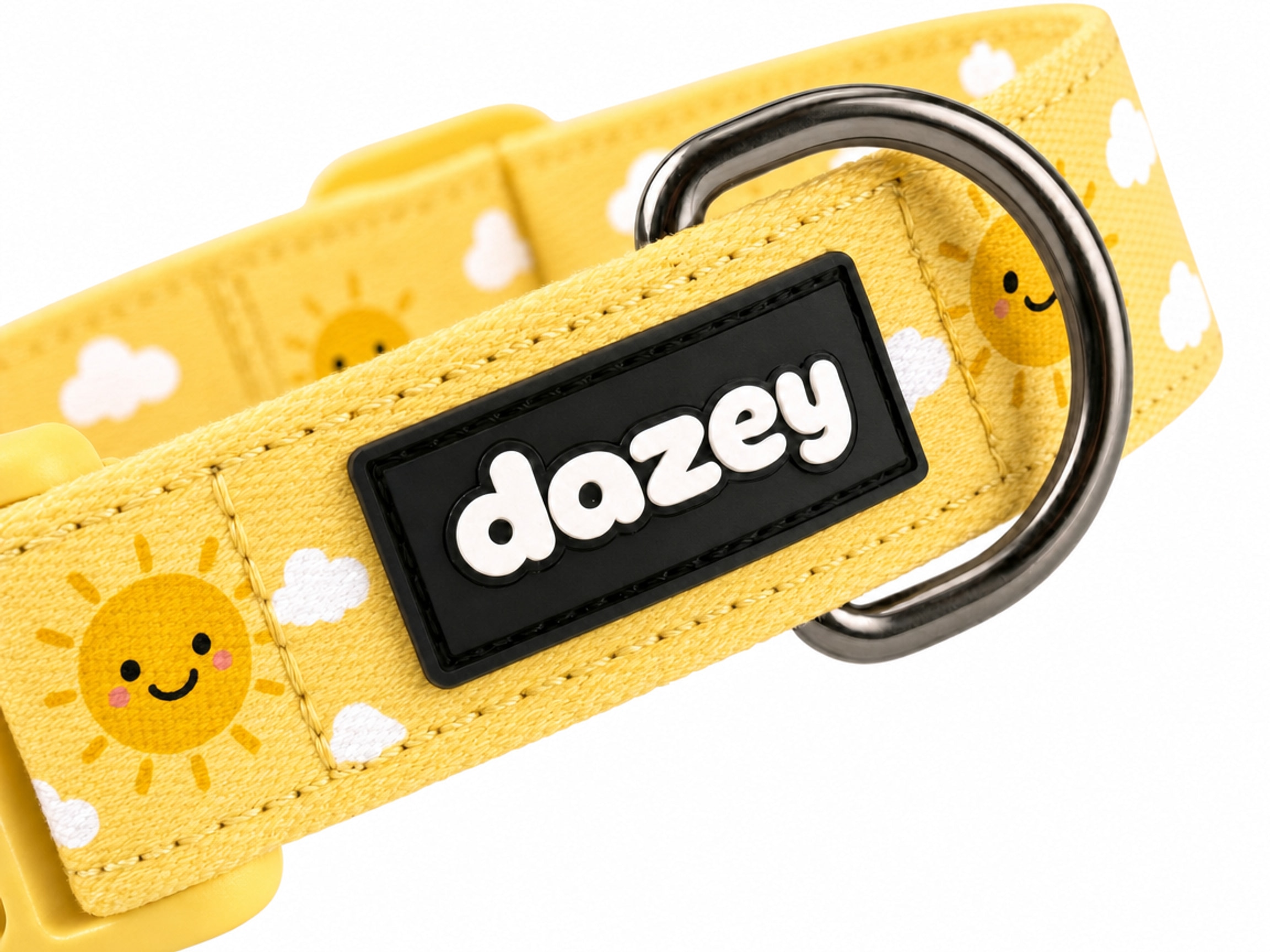 Sunny Smiles collar rubber tag and D-ring detail